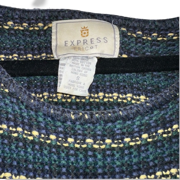 Vintage Sweater Women’s Oversized Longsleeve Green and Blue Express Size S - Picture 3 of 4